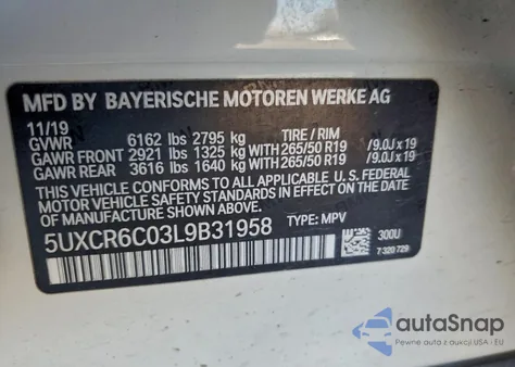 2020 BMW X5 xDrive40I z USA, uszkodzony, nr VIN 5UXCR6C03L9B31958